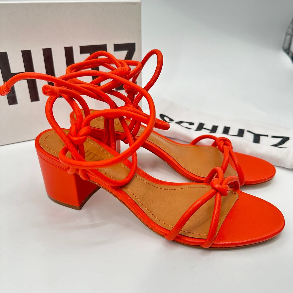 SCHUTZ Evereve New in Box Binky Mid Strappy Heel Sandal in Orange // 7.5 - Picture 12 of 13